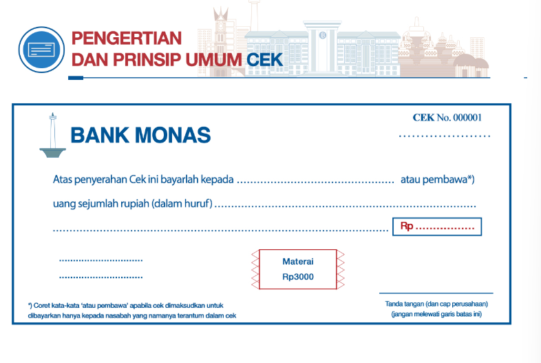 Contoh cek Bank Monas