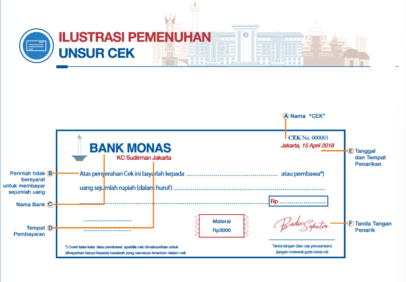 Ilustrasi pemenuhan unsur formal cek