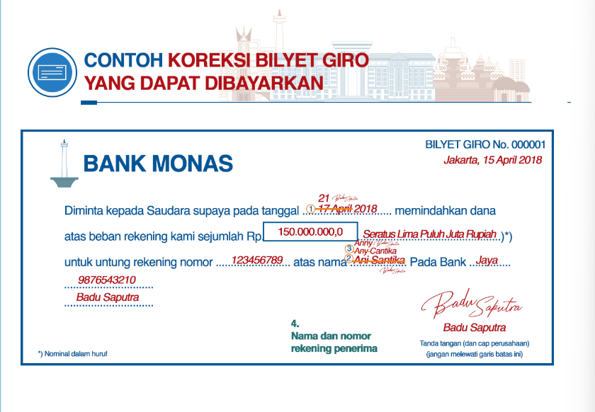 Contoh koreksi bilyet giro yang dapat dibayarkan